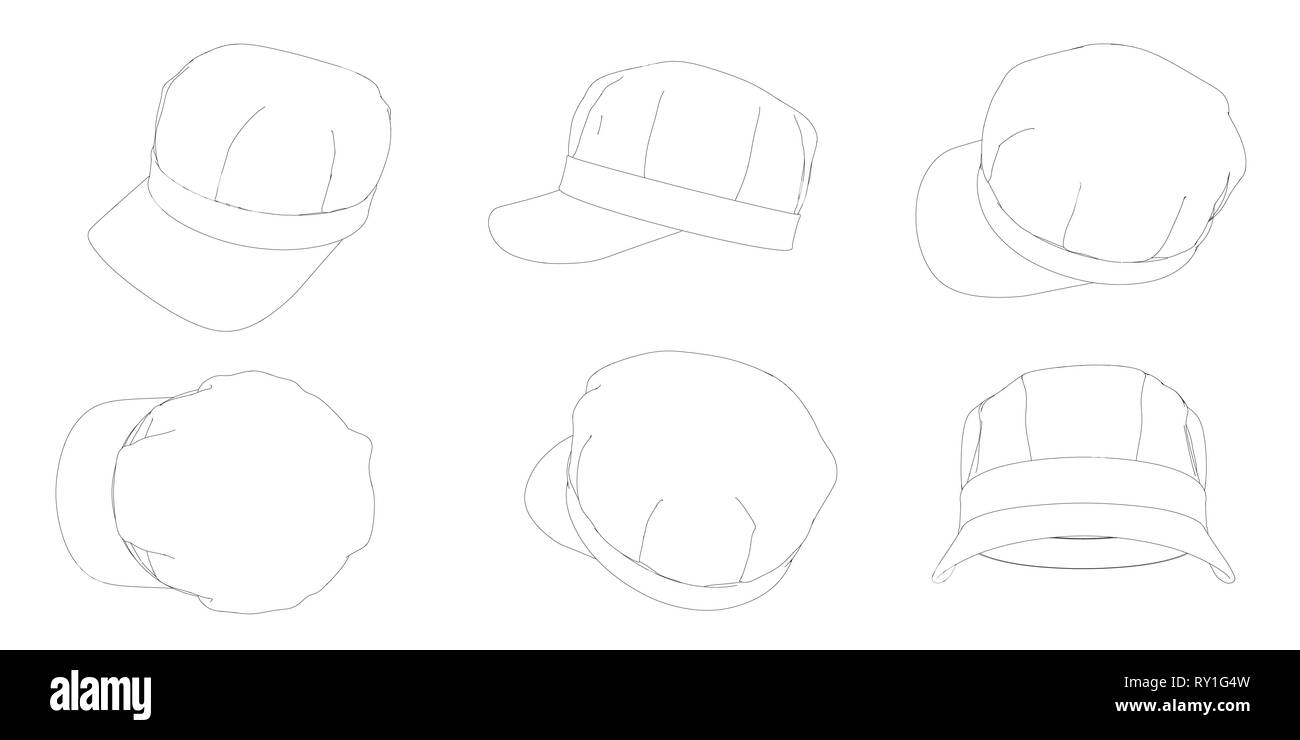 Set with contours of caps with a peak. Caps with different types of