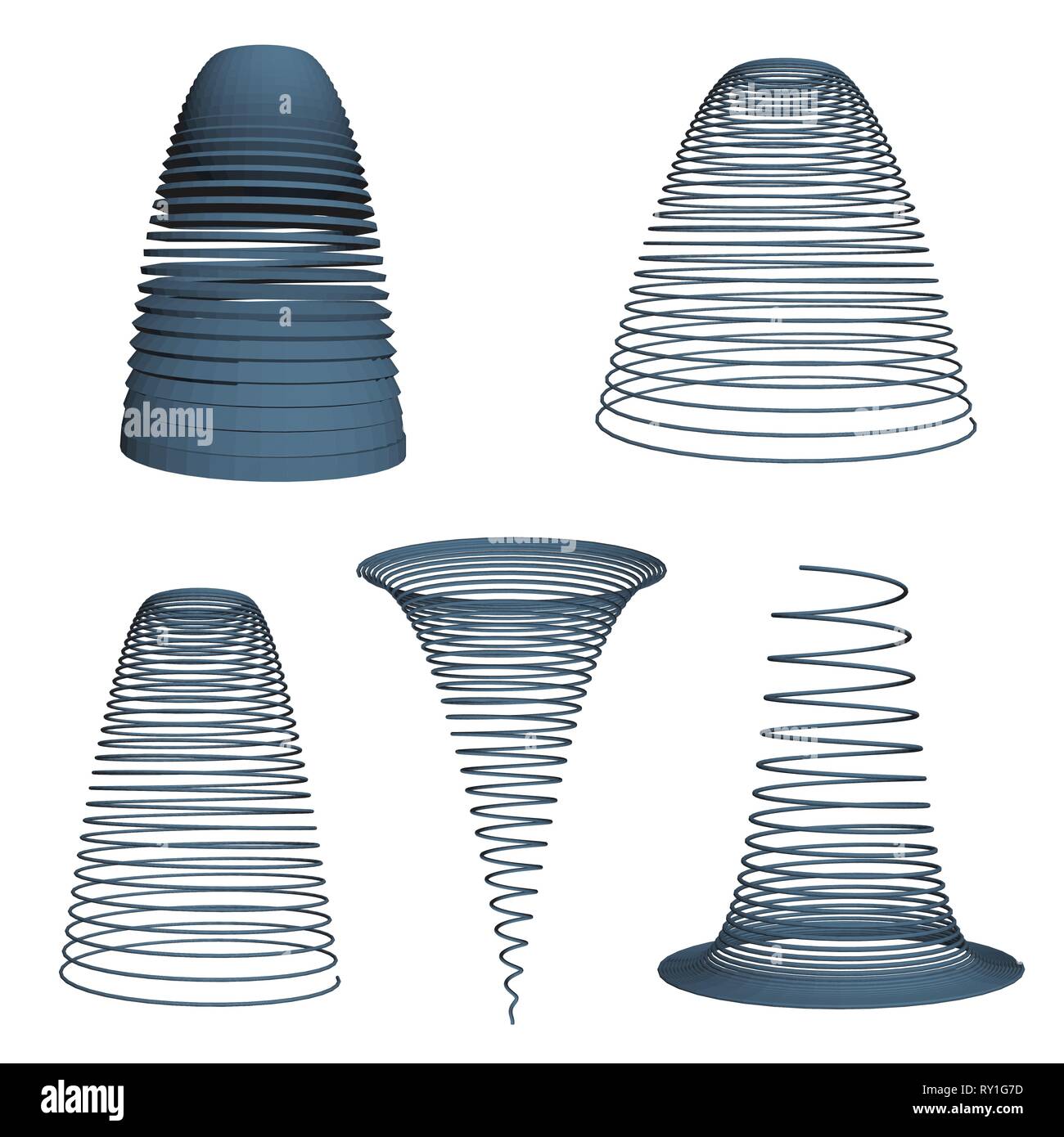 Set with 3D springs of different shapes. Vector illustration Stock Vector