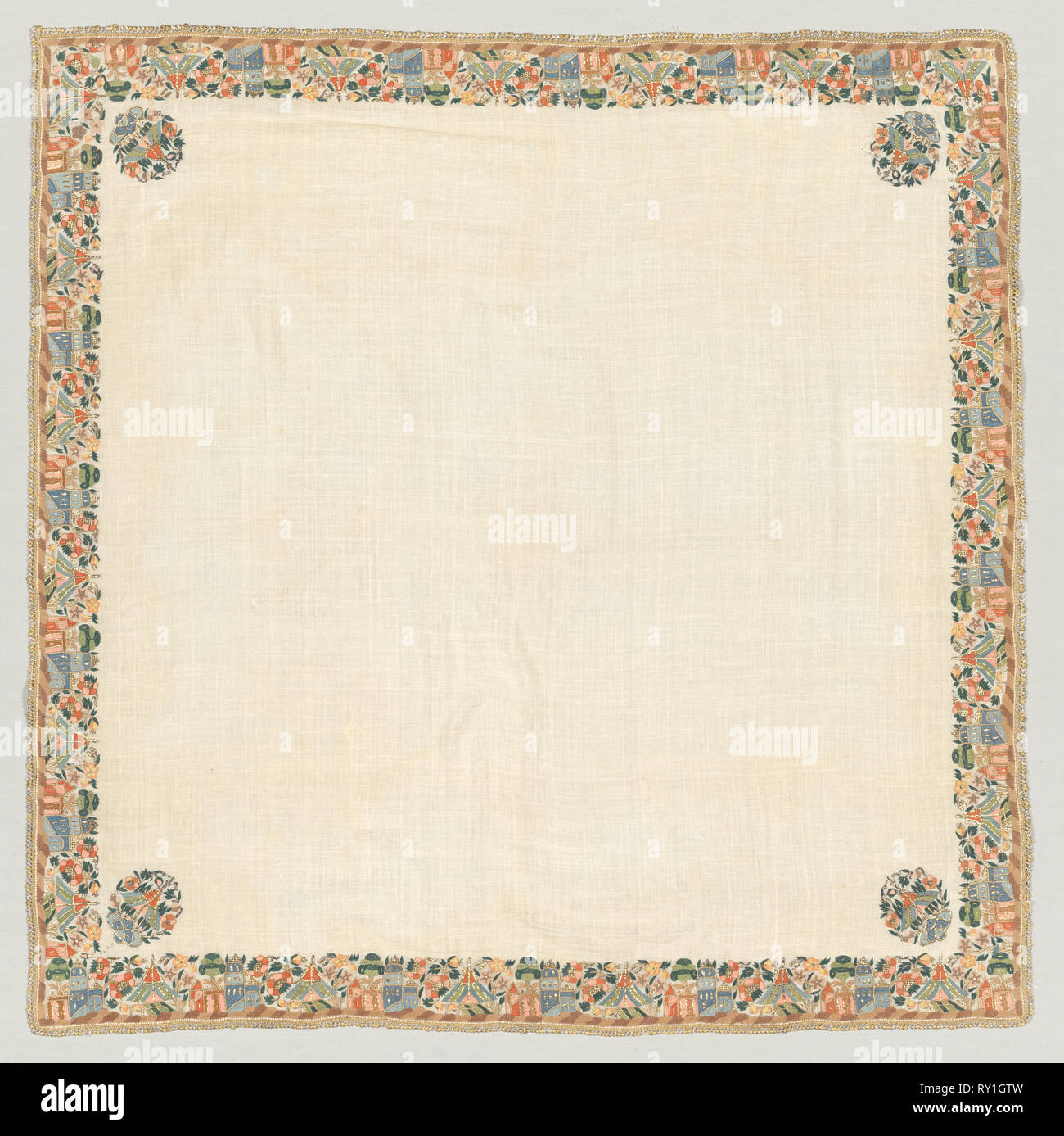 Embroidered Head Scarf 1800s Turkey Plain Weave Linen Embroidery Double Running Stitch Silk Gilt Metal Strips And Thread Overall 92 X 92 5 Cm 36 1 4 X 36 7 16 In Stock Photo Alamy