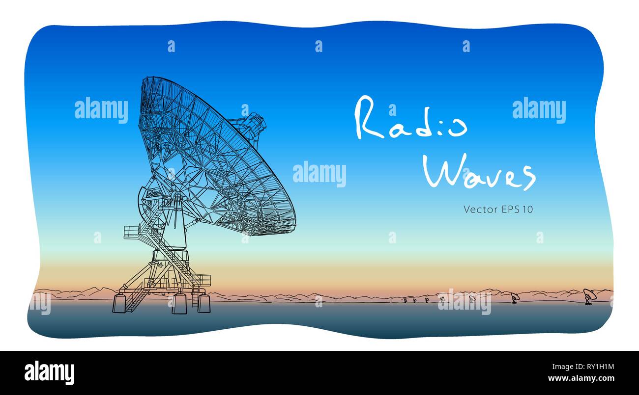 Radio telescope dishes antenna. Vector sketch draw Stock Vector Image ...