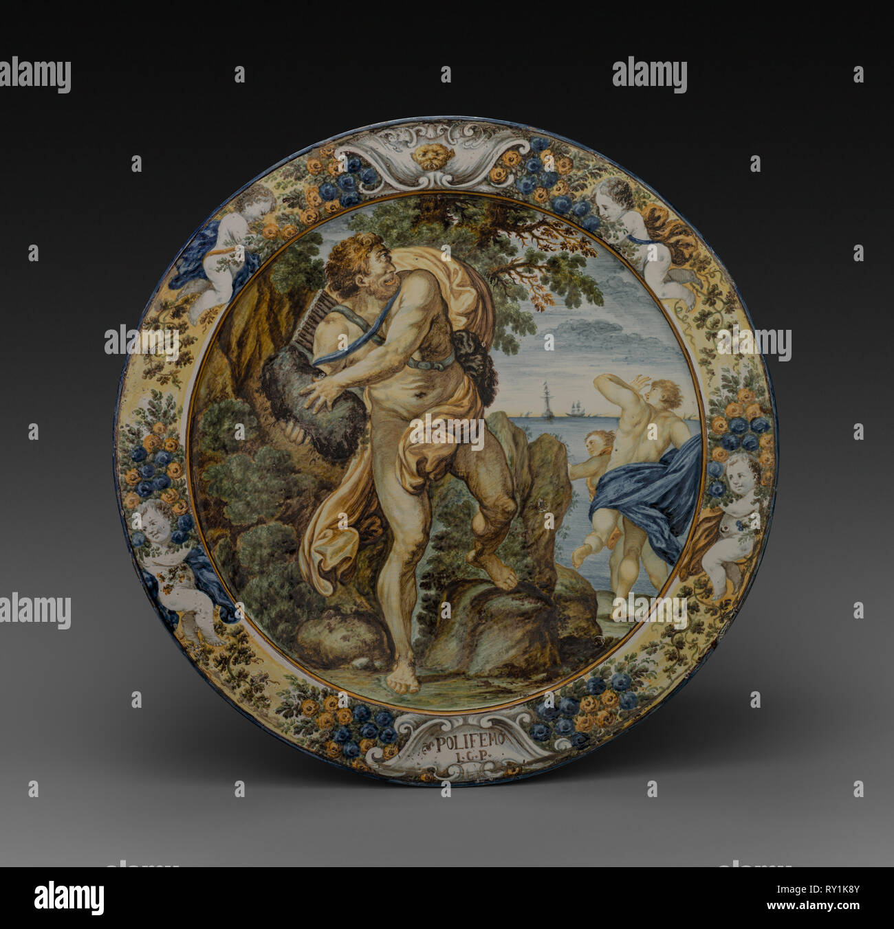 Plate, 1725-1775. Liborius Grue (Italian, 1702-1776). Tin-glazed earthenware (maiolica); diameter: 48.3 cm (19 in Stock Photo