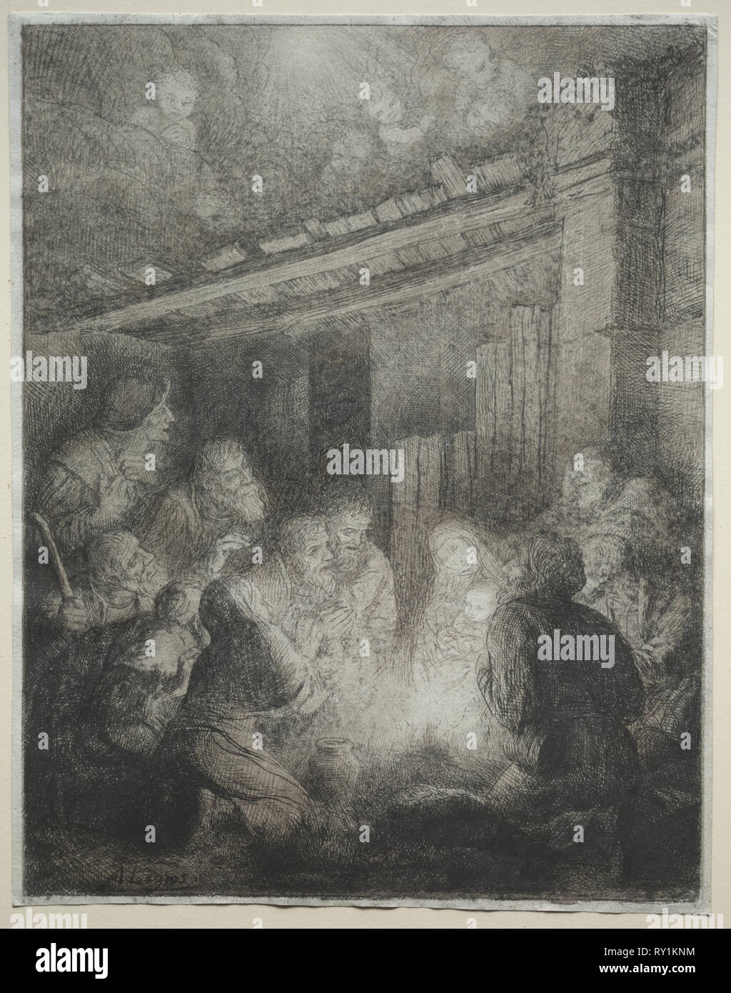 Adoration of the Shepherds. Alphonse Legros (French, 1837-1911). Etching Stock Photo