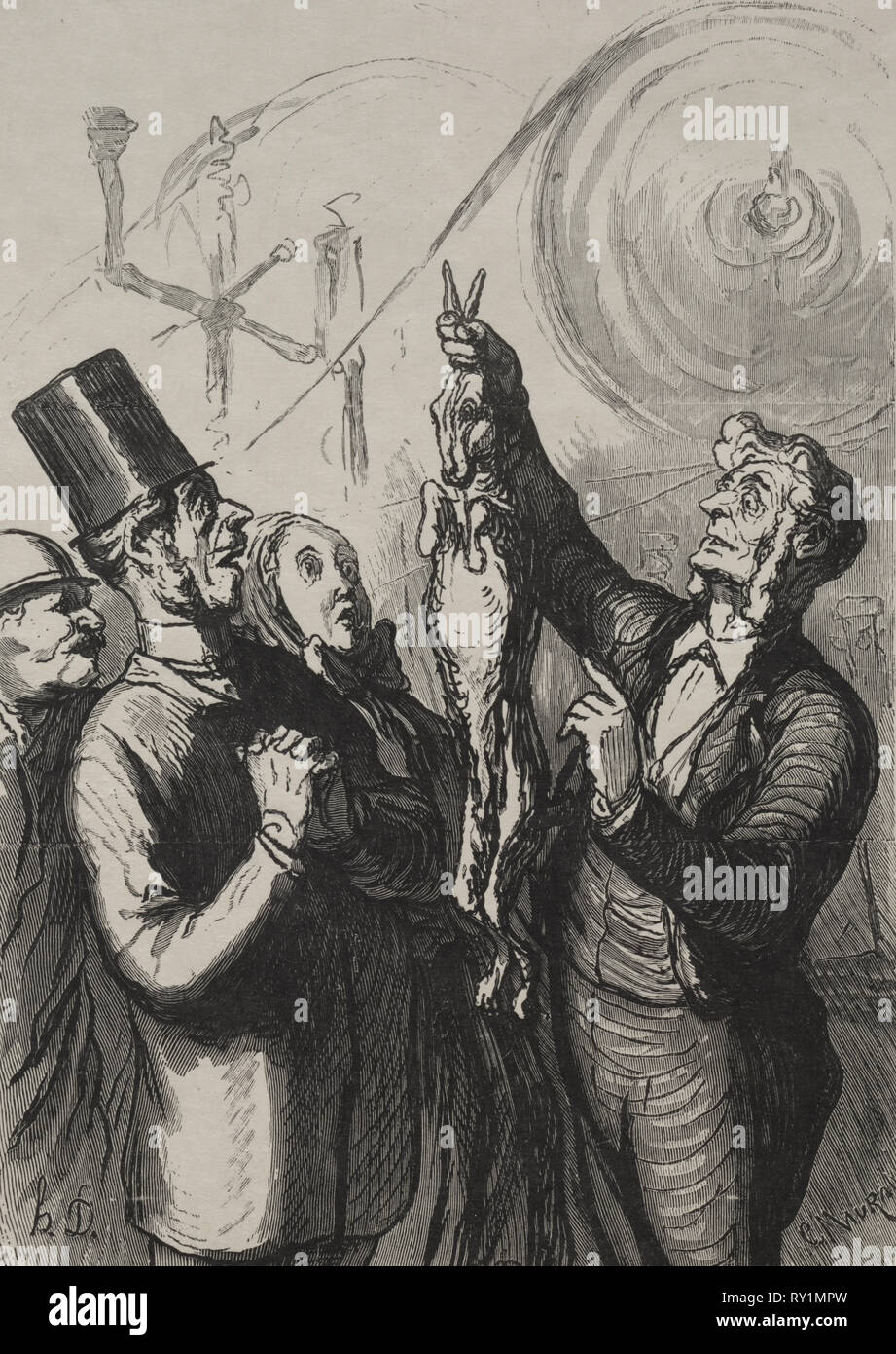 Exposition universelle:  dans dix minutes vour aurez une gibelotte et un chapeau. Honoré Daumier (French, 1808-1879). Wood engraving Stock Photo