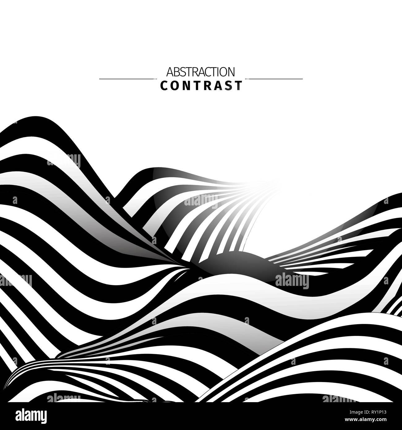 Abstract black and white waves color background with copyspace. Contrast wavy vector illustration. Monochrome stripes drawing. 3d wave-like backdrop composition. Minimalistic poster design Stock Vector