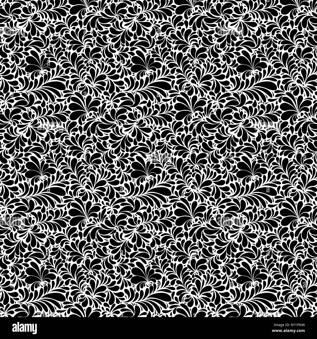 Paisley or Damask Black Floral Seamless Pattern, Vector Ornament. hand