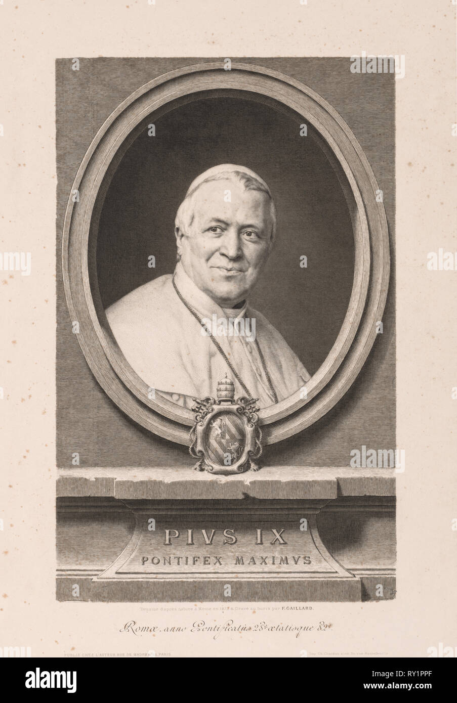 Pius IX, 1873. Claude-Ferdinand Gaillard (French, 1834-1887). Engraving Stock Photo
