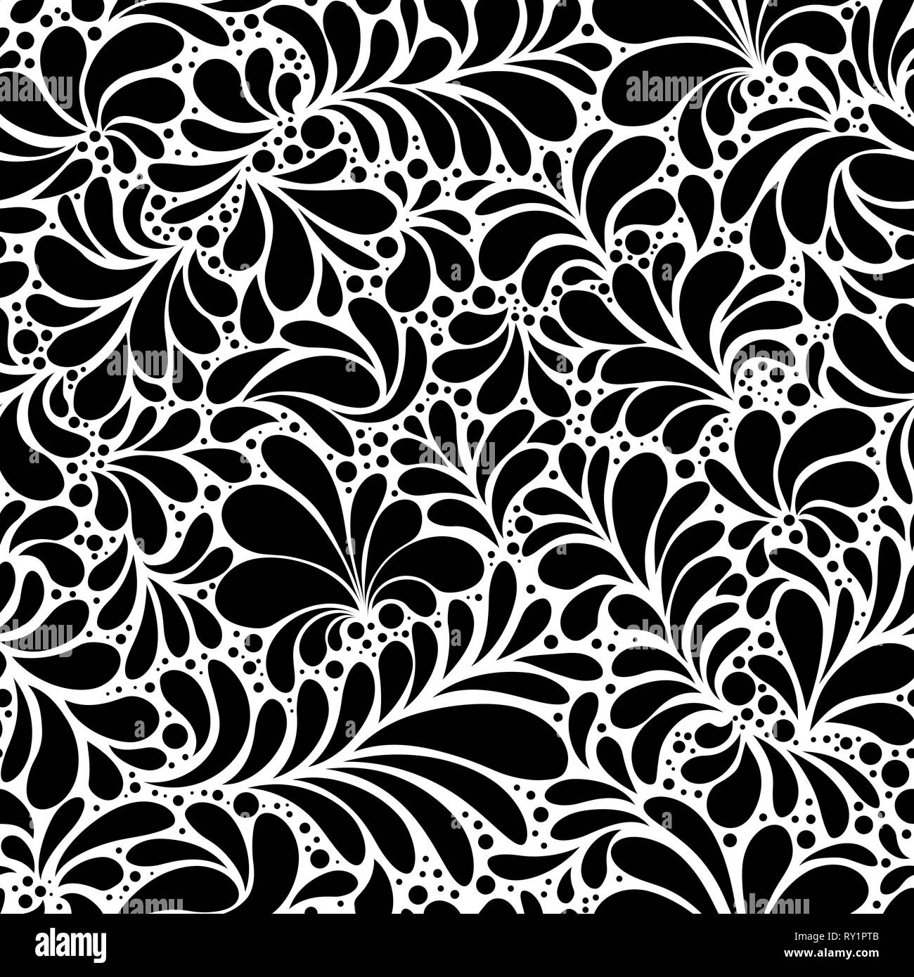 Paisley or Damask Black Floral Seamless Pattern, Vector Ornament. hand drawn seamless pattern. Damask silhouette texture. Floral teardrop motif. Vintage ornate background. Textile, wallpaper Stock Vector