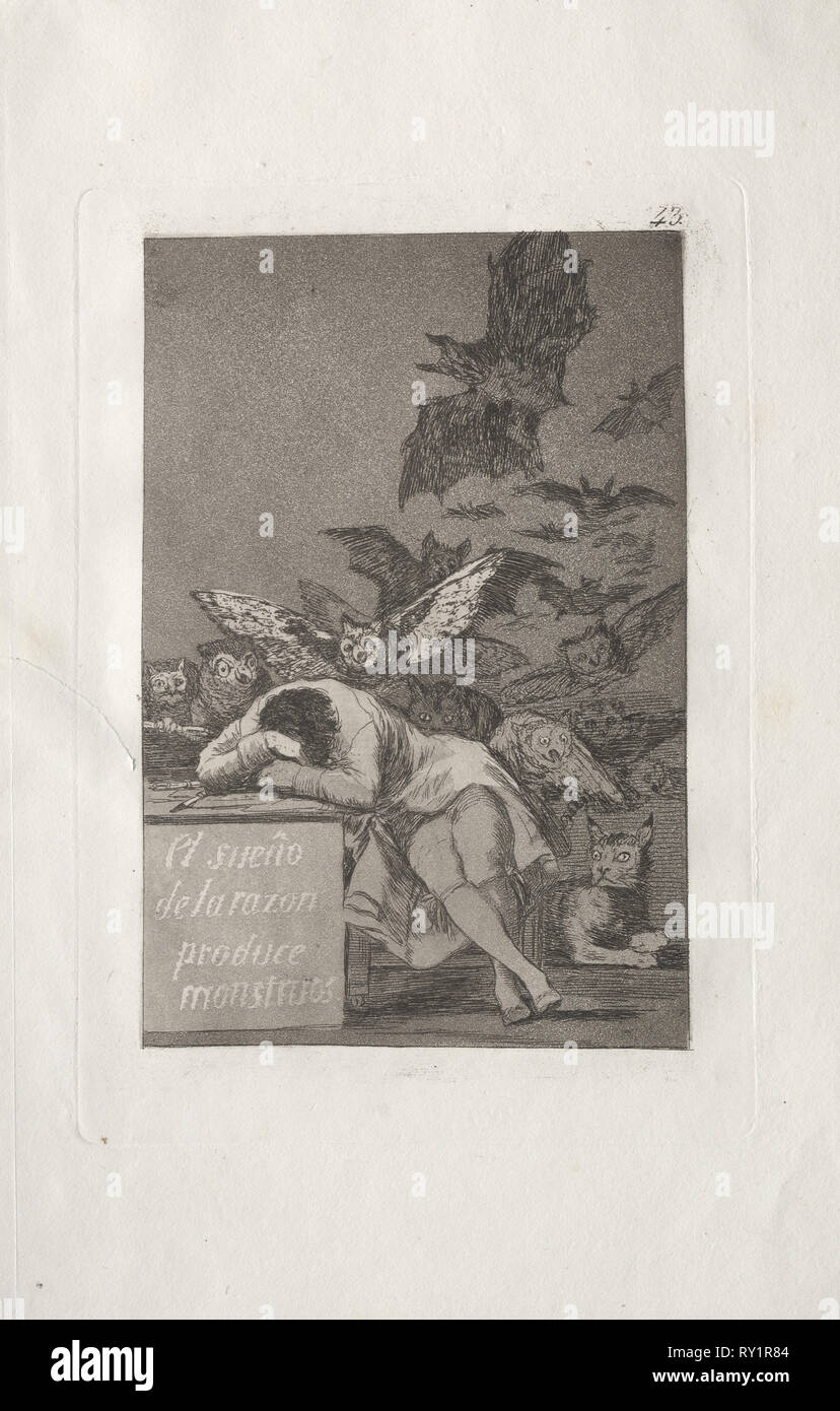 Caprichos:  The Sleep of Reason Produces Monsters. Francisco de Goya (Spanish, 1746-1828). Etching and aquatint Stock Photo