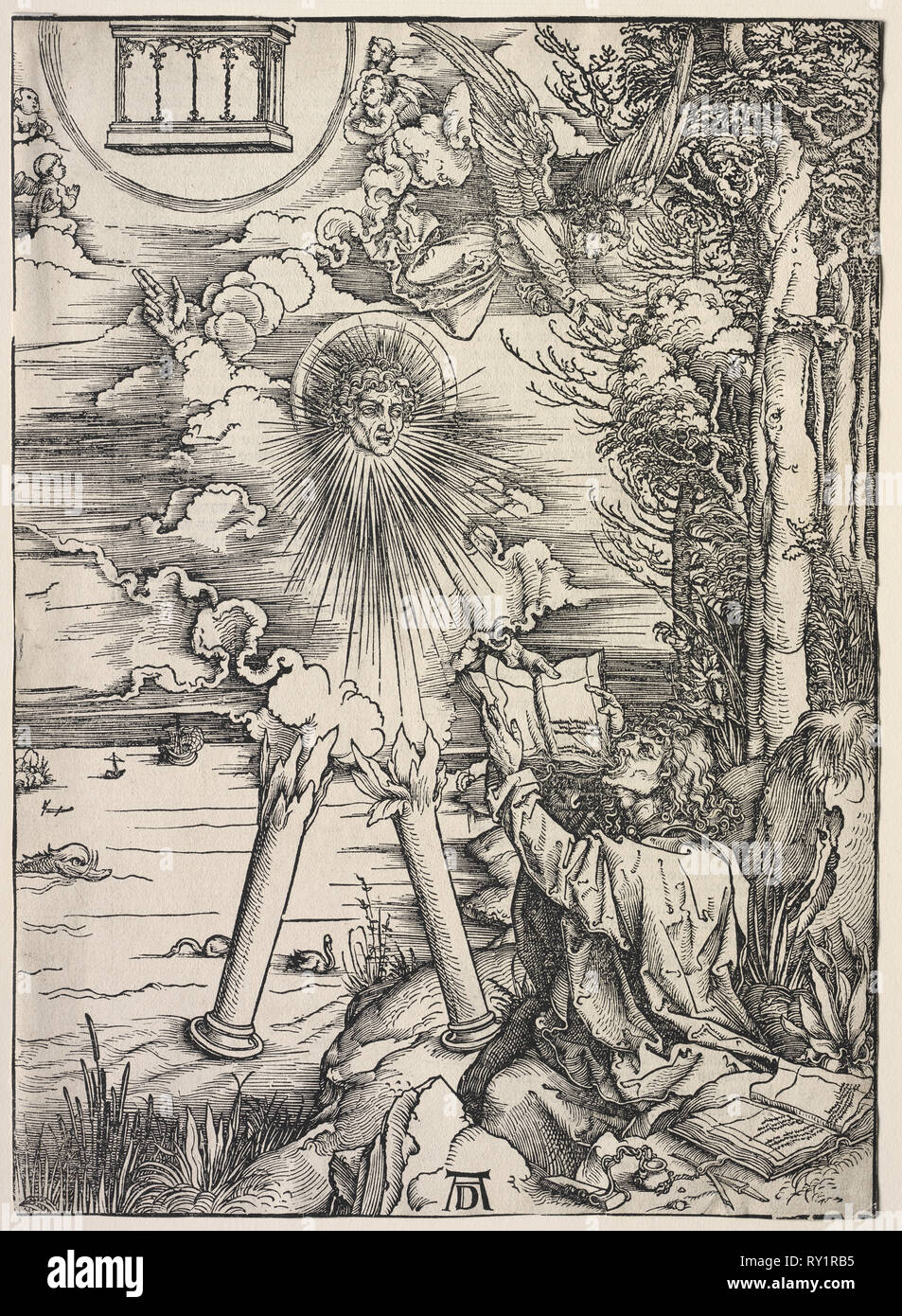 Revelation of St. John: St. John Devouring the Books, 1511. Albrecht Dürer (German, 1471-1528). Woodcut Stock Photo