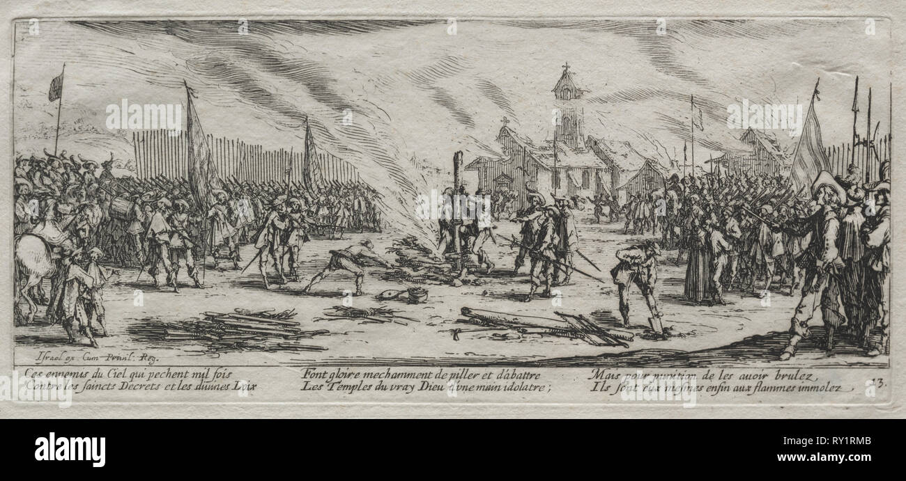 The Large Miseries of War:  Burning at the Stake, 1633. Jacques Callot (French, 1592-1635). Etching Stock Photo