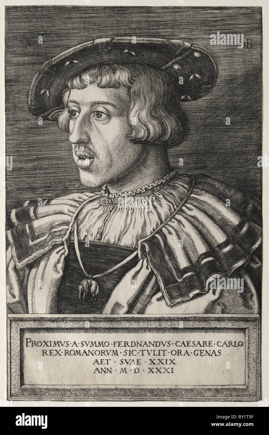 Ferdinand I, 1531. Barthel Beham (German, 1502-1540). Engraving Stock Photo
