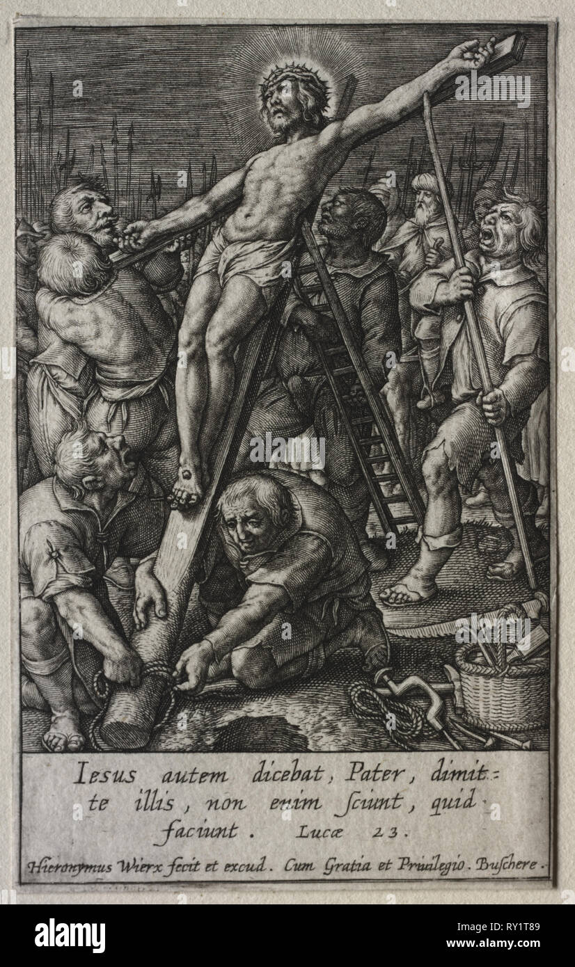 The Passion: Christ Being Crucified. Hieronymus Wierix (Flemish, 1553-1619). Engraving Stock Photo