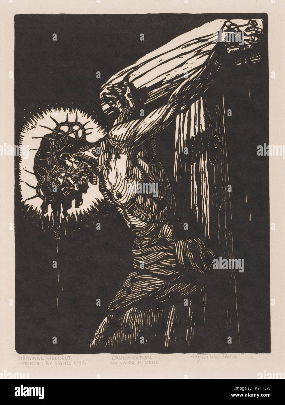 Crucifixion. Augustin Kolb (German, 1859-1942). Woodcut Stock Photo