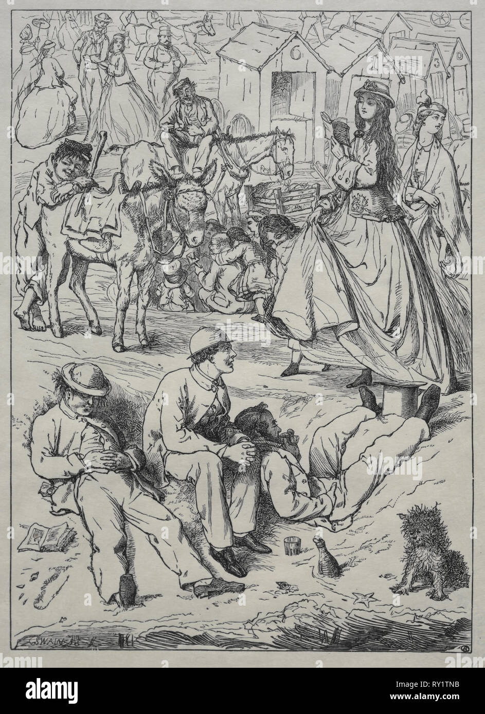 What We Did at the Seaside - Nothing, 1862. England, 19th century. Wood engraving Stock Photo