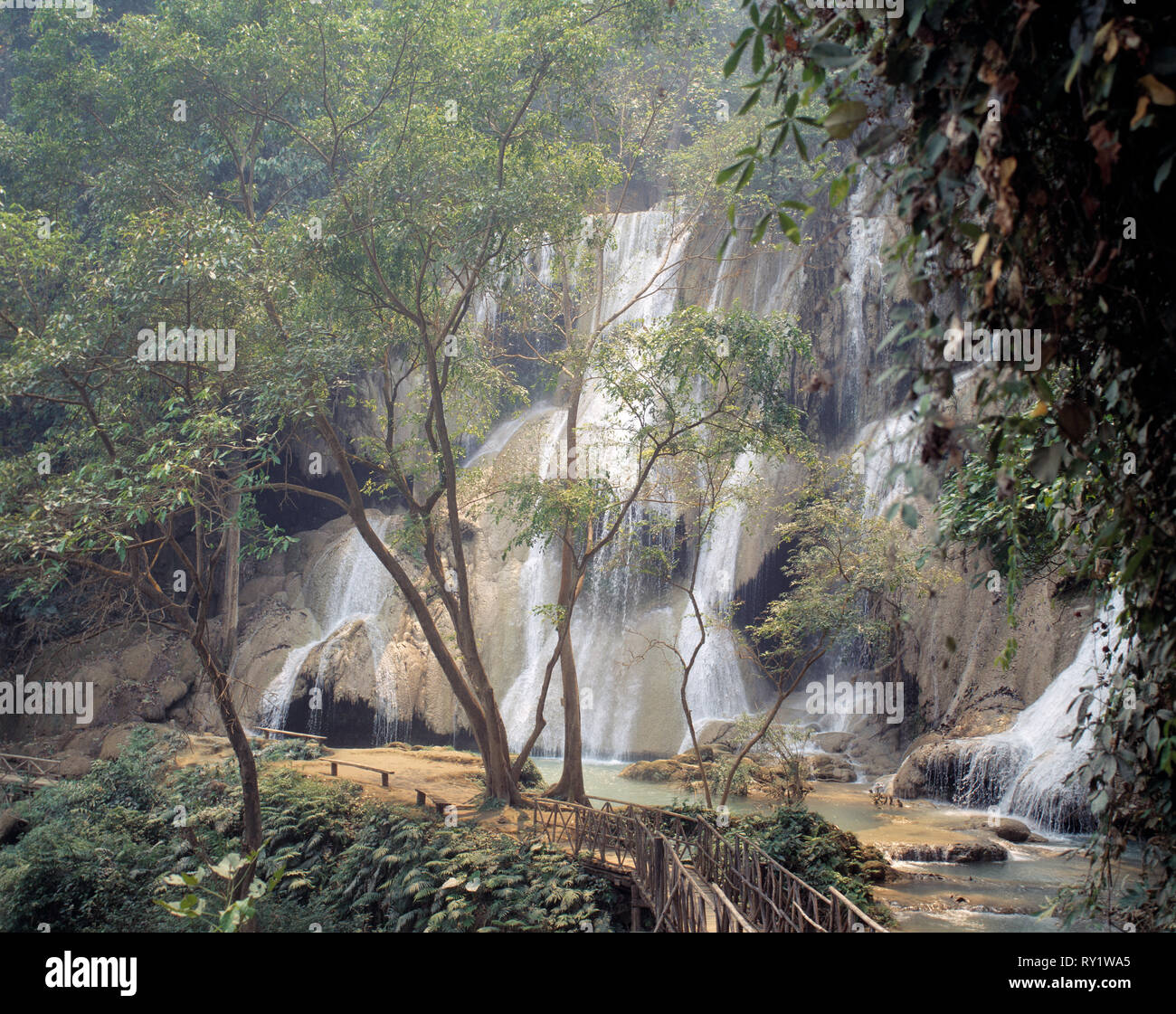 Laos. Landscape. Kuang Si waterfall.  Near Luang Prabang. Stock Photo
