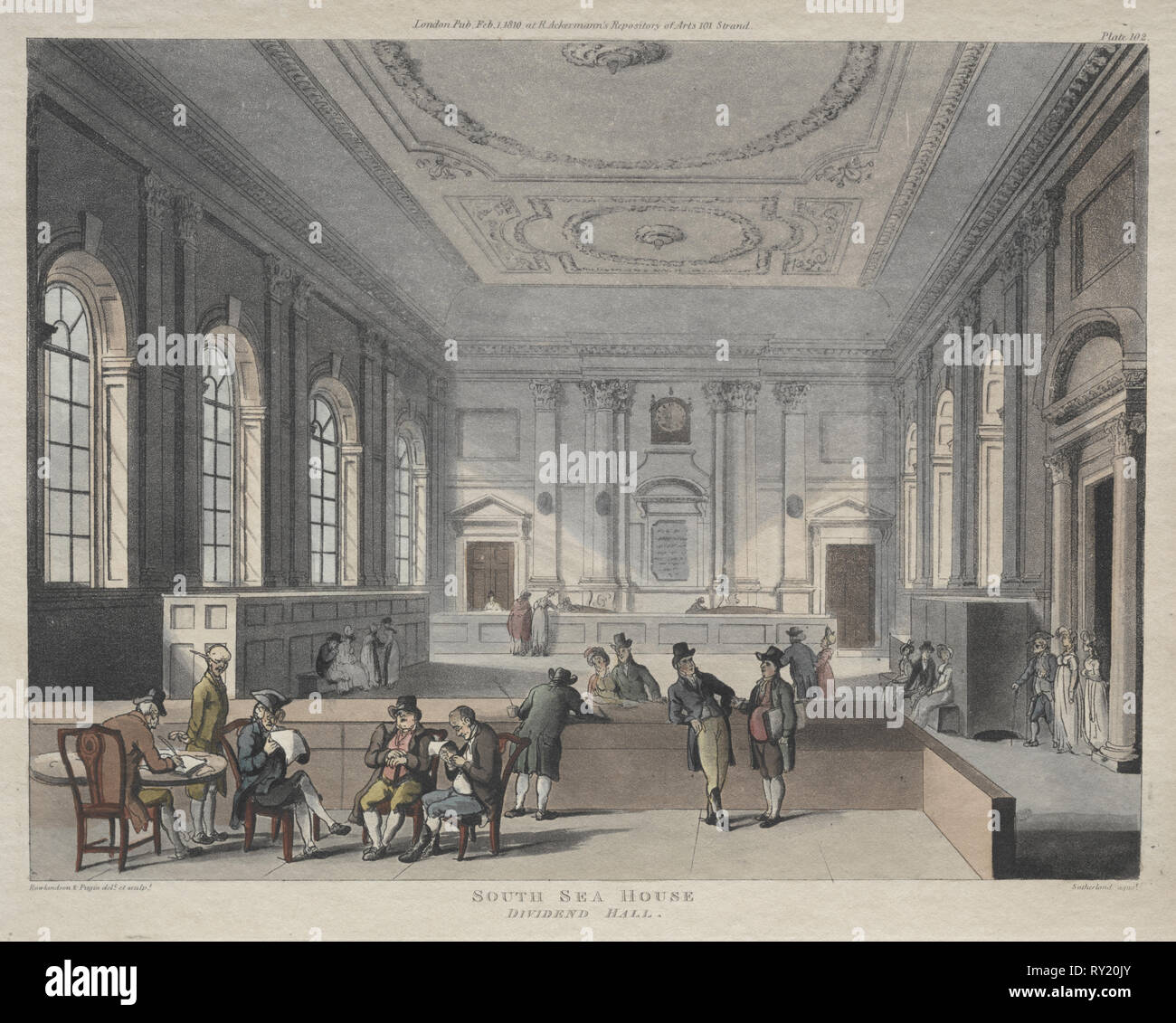 South Sea House, Dividend Hall, 1810. Thomas Rowlandson (British, 1756