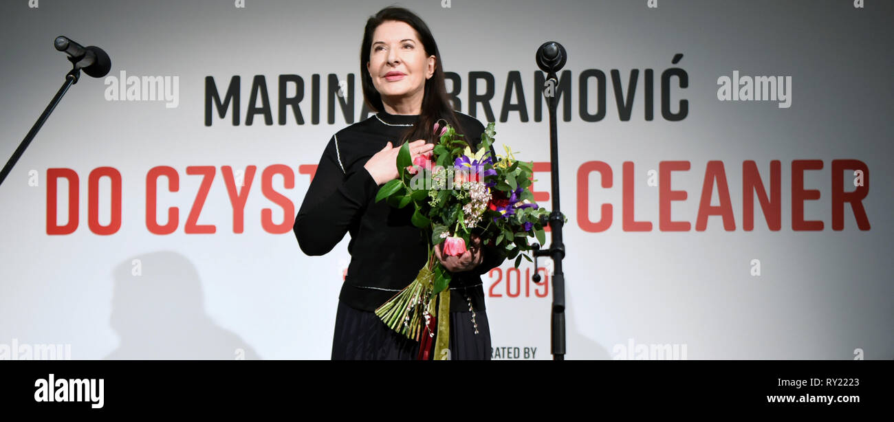 Marina Abramovic at the private viewing of her exhibition Do Czysta The Cleanner on March 7, 2019 in Torun, Poland. Stock Photo