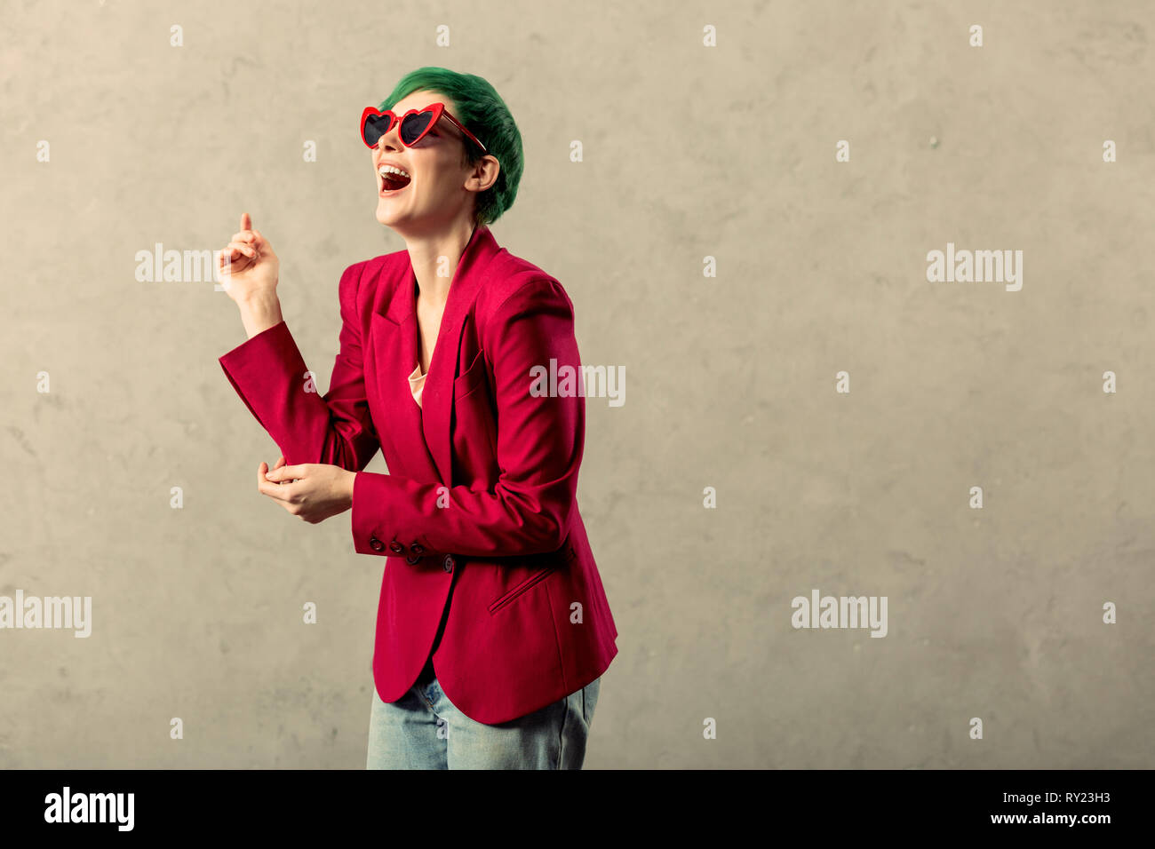 Nice stylish woman wearing very trendy clothes Stock Photo