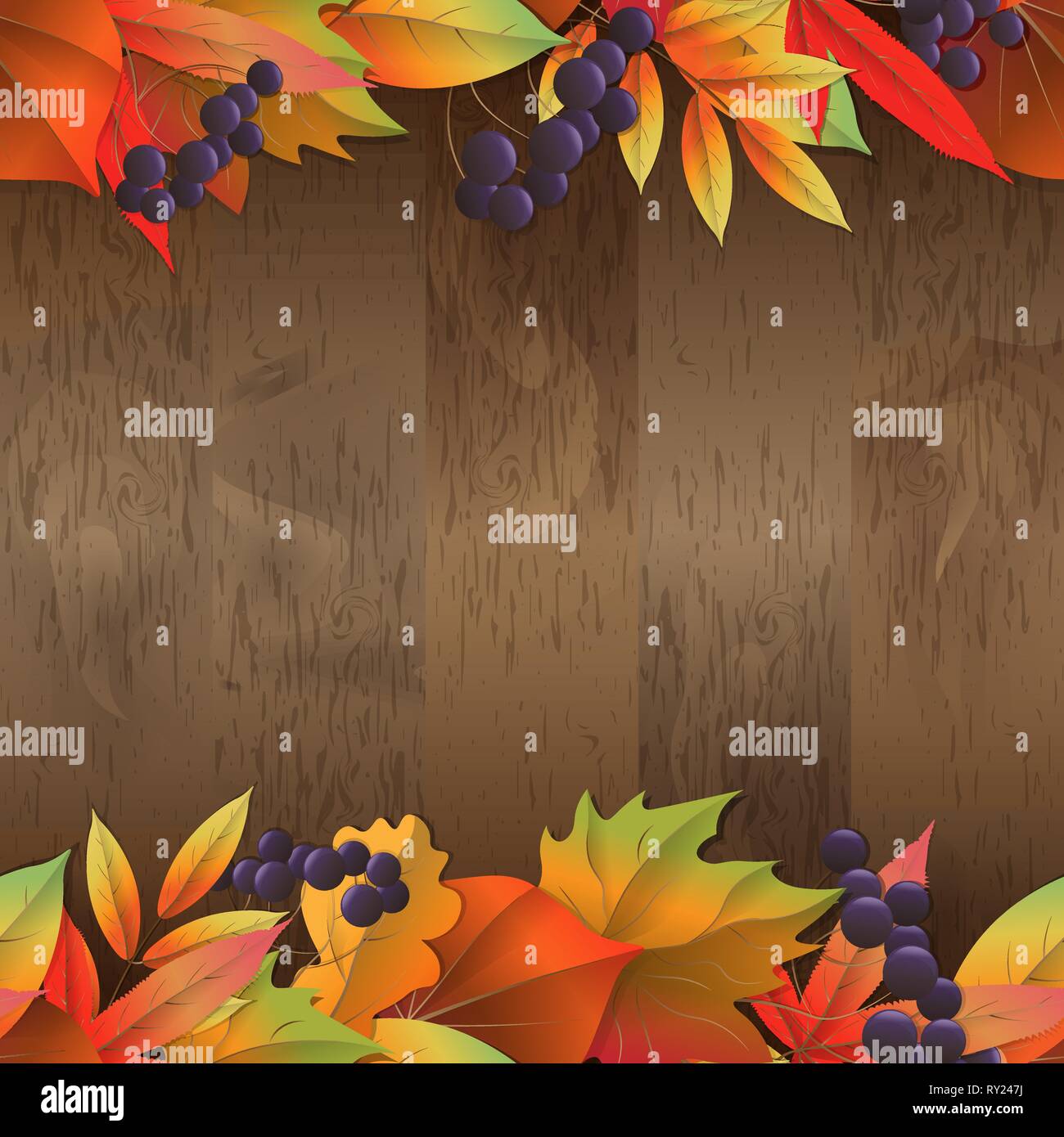 Seamless Natural background with wooden board and autumn leaves Stock ...