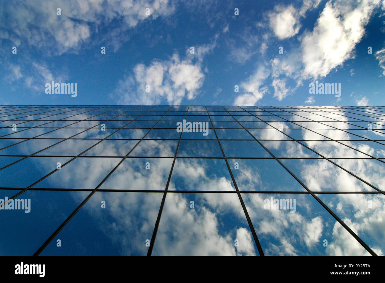 Detail of glass building for business reflection blue sky and clouds ...