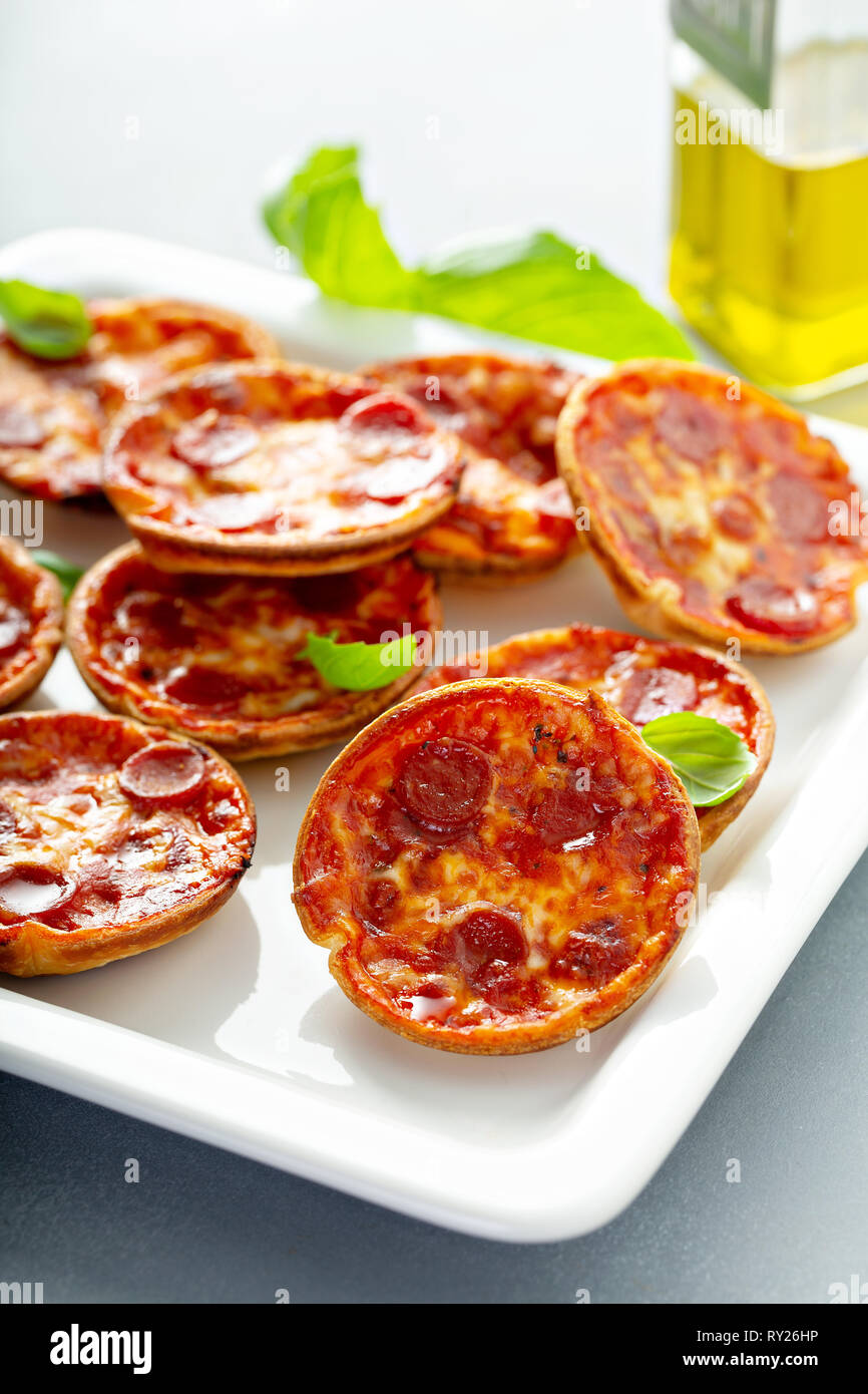 Mini pepperoni pizzas Stock Photo Alamy