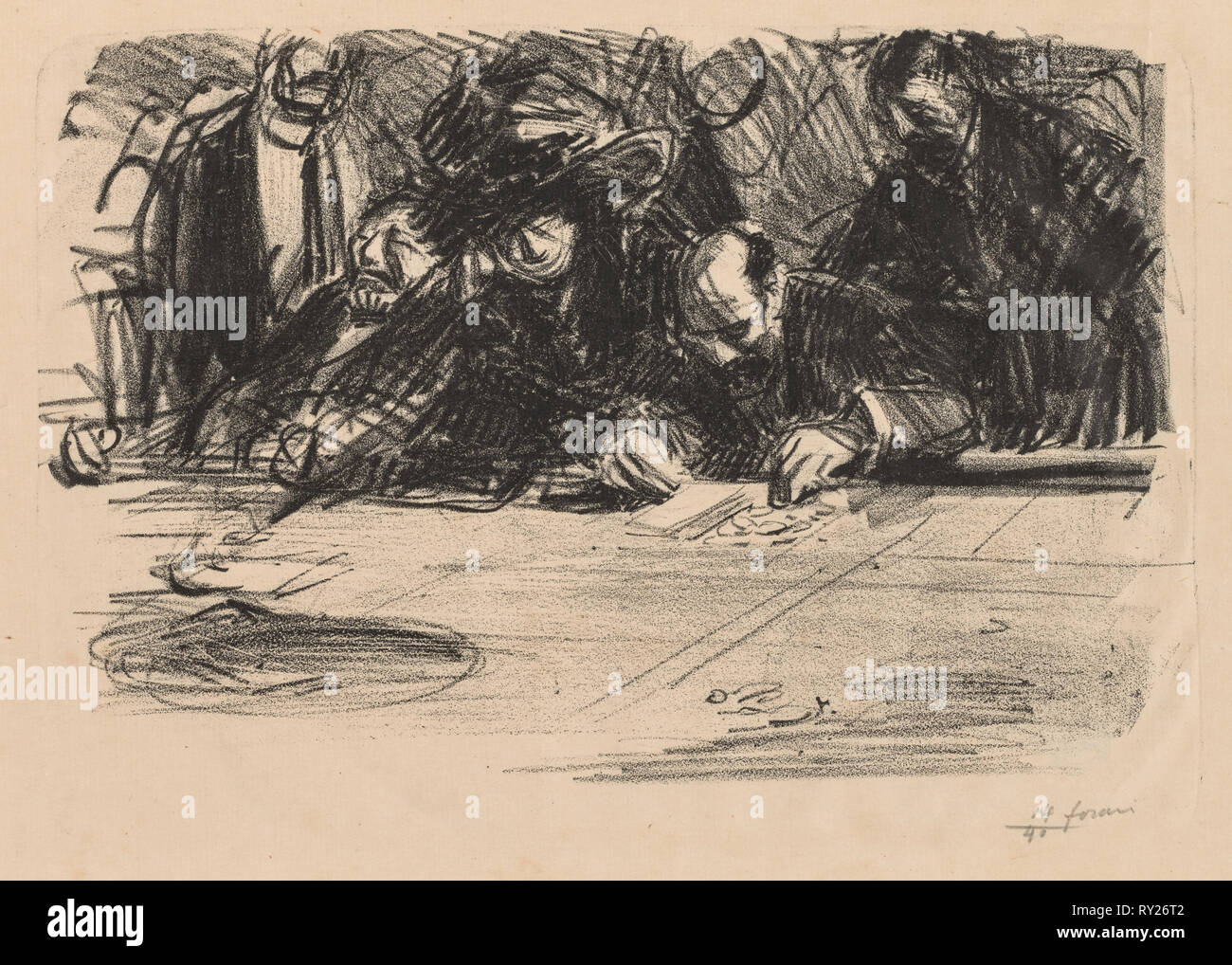 Groupe de joueurs. Jean Louis Forain (French, 1852-1931). Lithograph Stock Photo