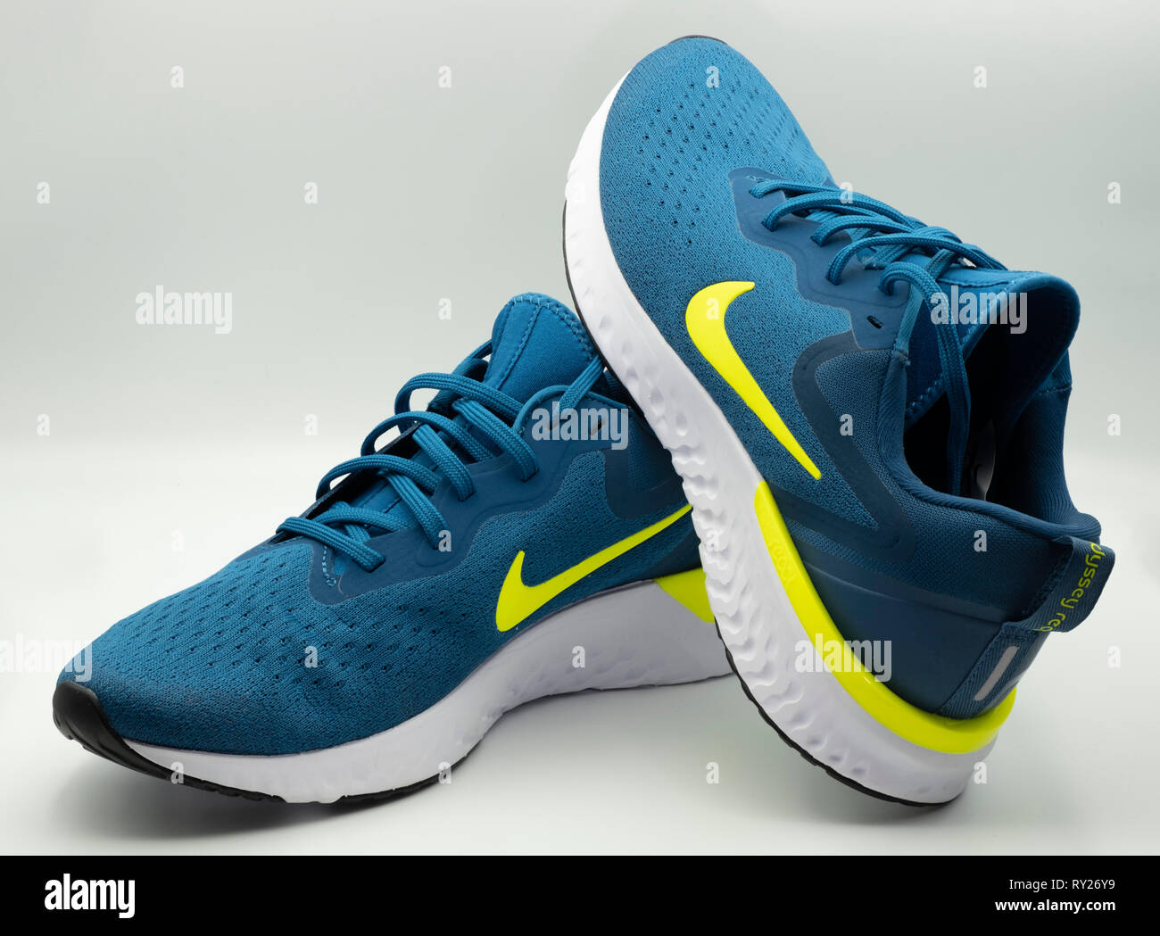 Blue Nike Odyssey React running shoes cut out isolated on white background  Stock Photo - Alamy