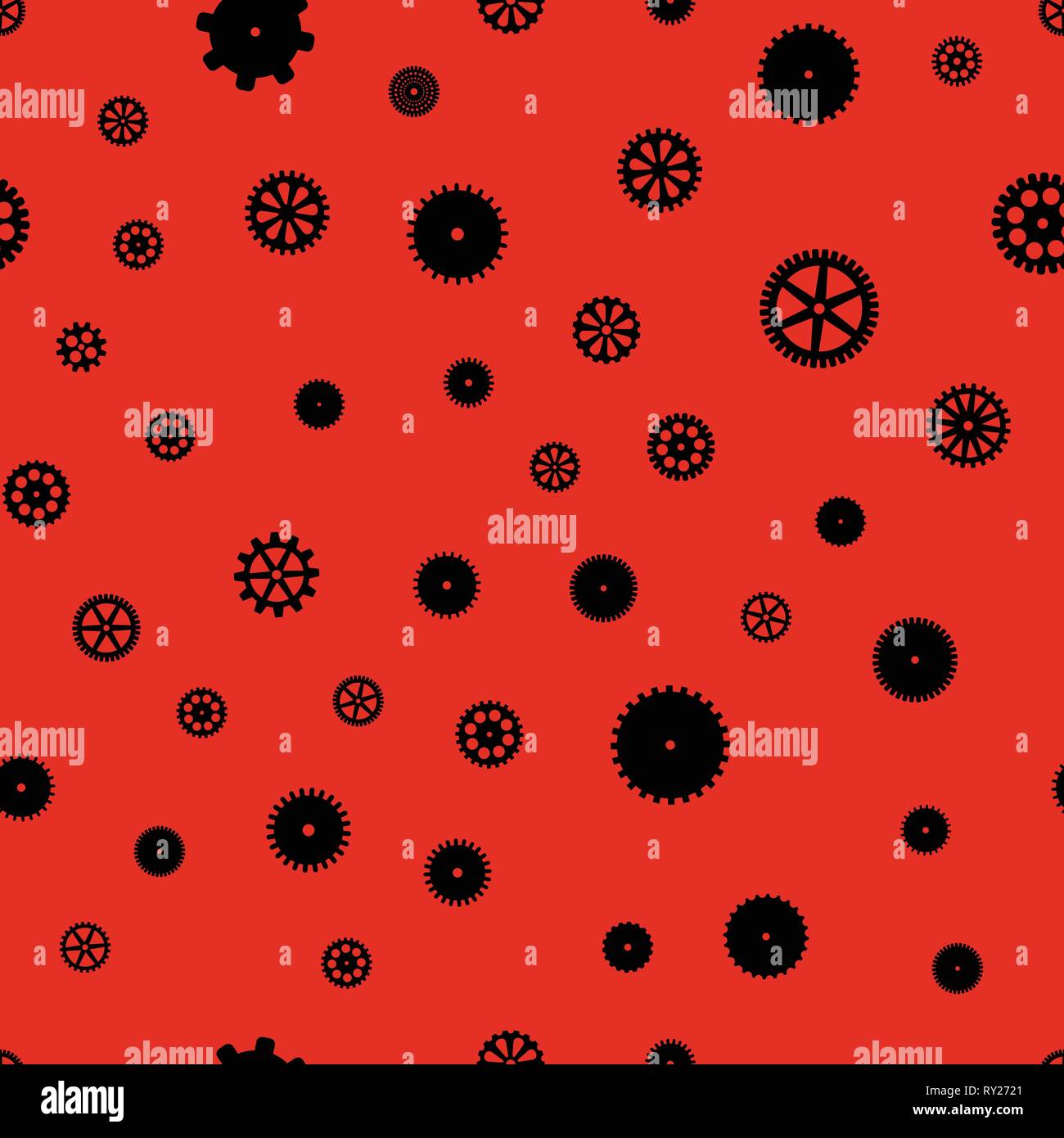 Gear Vector Pattern abstract vector black flat gears seamless pattern on red background ...