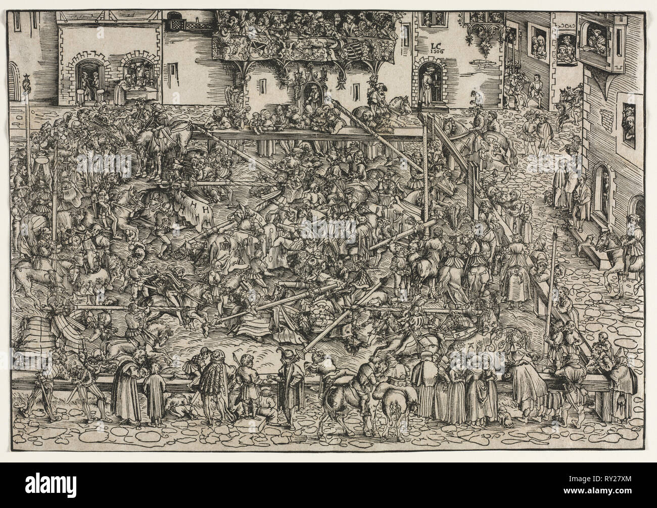 A Tournament, 1506. Lucas Cranach (German, 1472-1553). Woodcut Stock Photo
