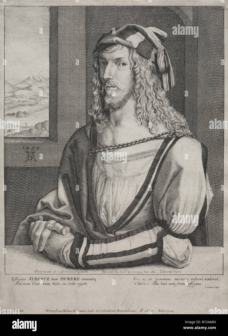 Portrait of Albrecht Dürer, at the age of 26, 1645. Wenceslaus Hollar (Bohemian, 1607-1677). Etching Stock Photo