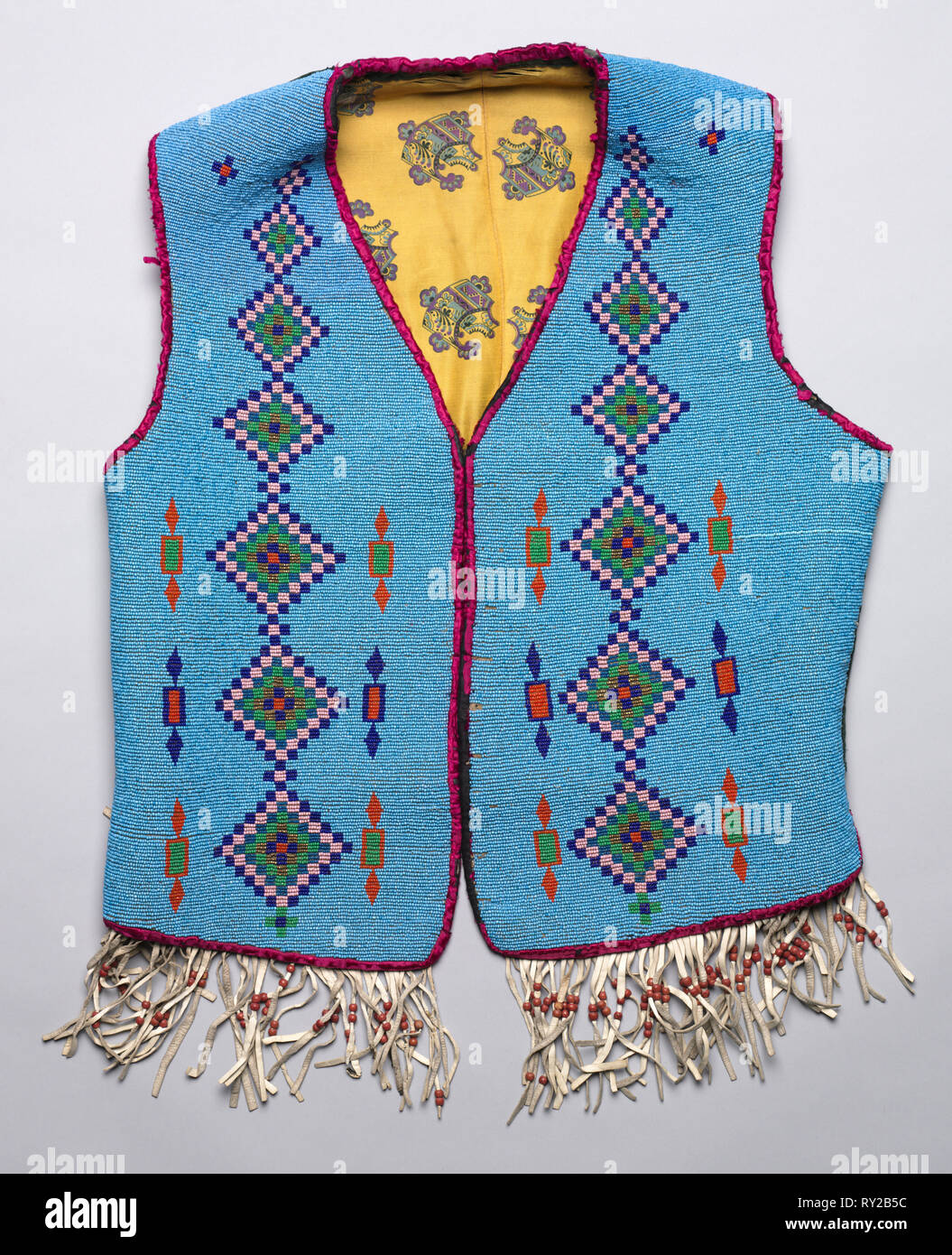 Beaded Vest, c 1900. America, Native North American, Northern Plains, Pikuni (Blackfeet), Post-Contact. Beaded leather; velveteen; ribbon; rayon Stock Photo