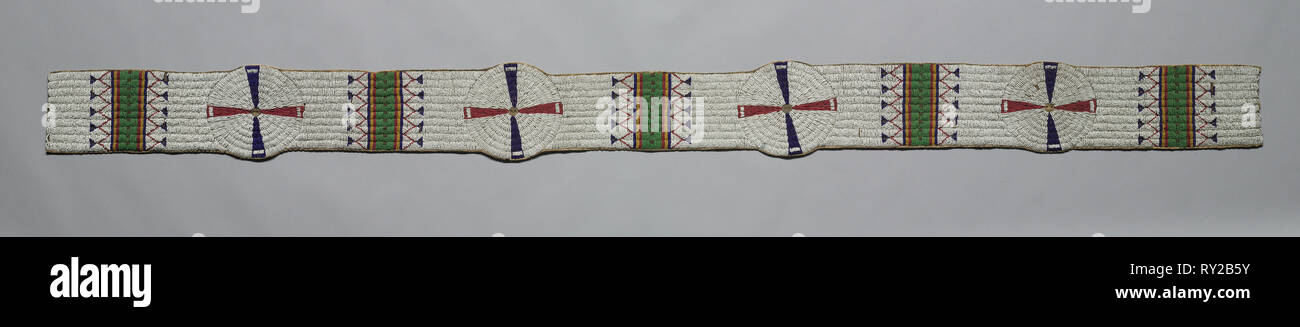 Blanket Strip, c. 1900. America, Native North American, Plains, Tsitsistas (Cheyenne) people, Post-Contact. Native-tanned hide, glass beads, metal beads, sinew thread ; overall: 163.8 x 11.4 cm (64 1/2 x 4 1/2 in Stock Photo