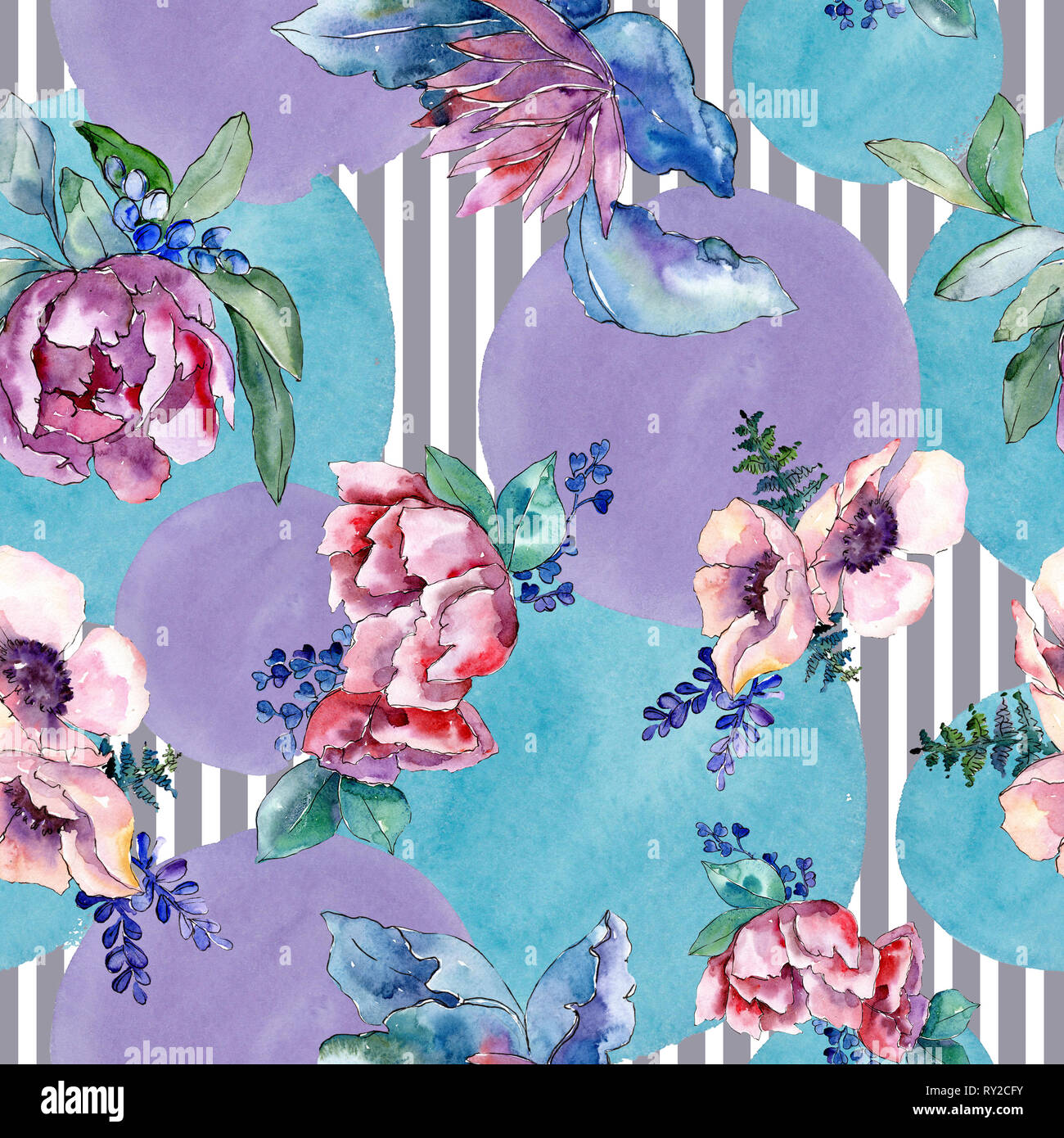 Purple bouquet floral botanical flower. Watercolor background ...