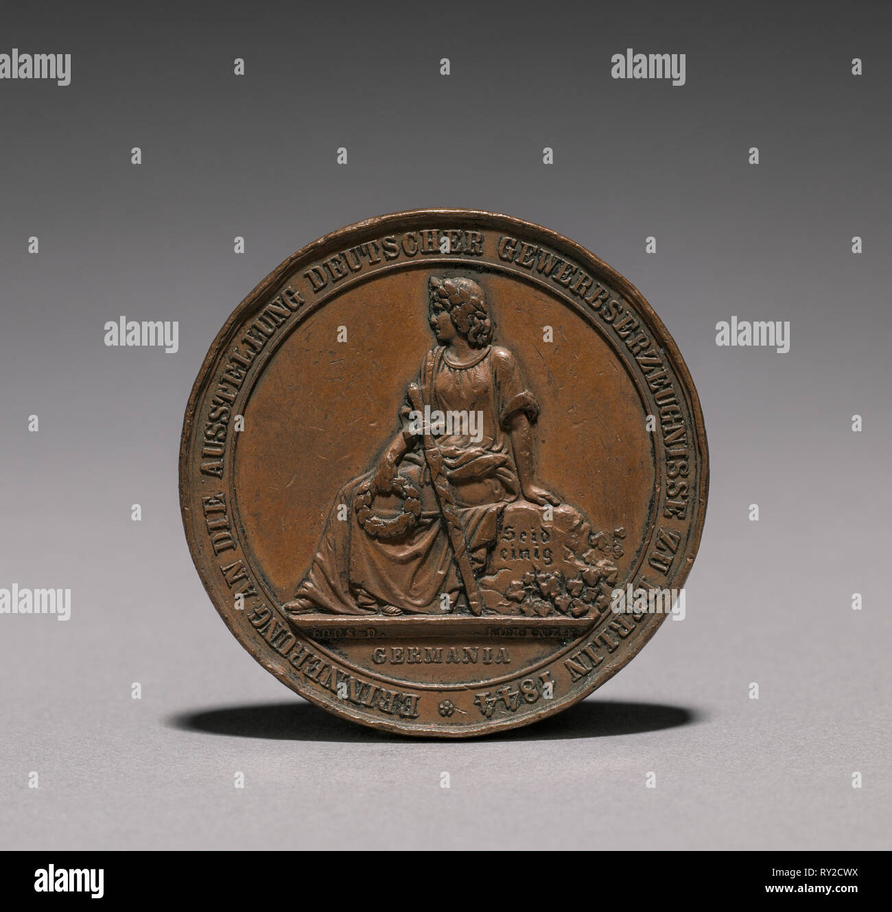 Medal Commemorating the Exhibition of Textiles, Berlin, 1844, 1844. Emil Schilling (German). Bronze; diameter: 5.1 cm (2 in Stock Photo