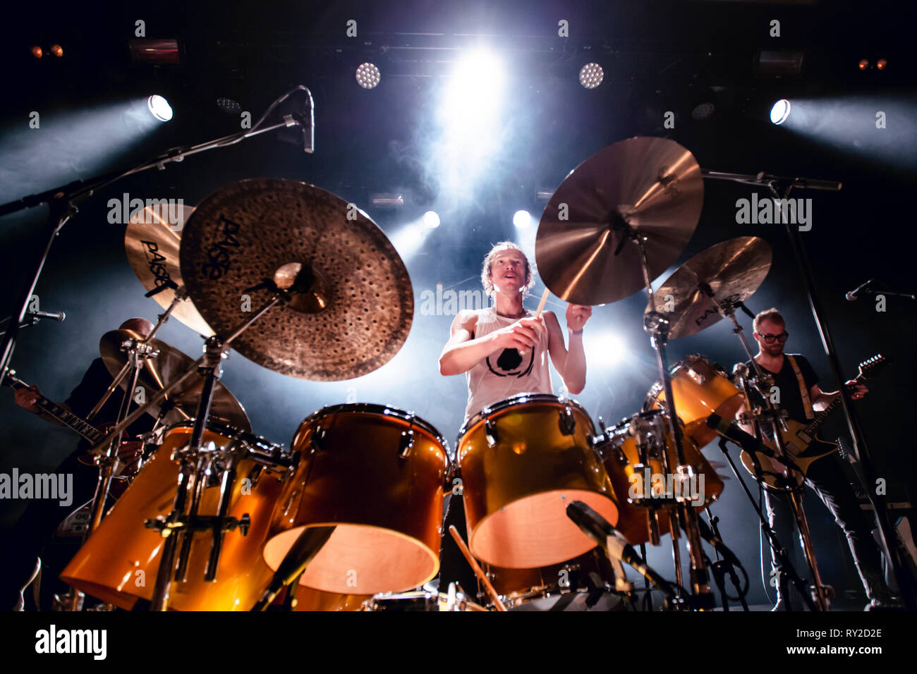 Norway, Bergen - March 2, 2019. The Norwegian blues rock band Spidergawd performs a live concert at USF Veftet in Bergen. Here drummer Kenneth Kapstad is seen live on stage. (Photo credit: Gonzales Photo - Jarle H. Moe). Stock Photo
