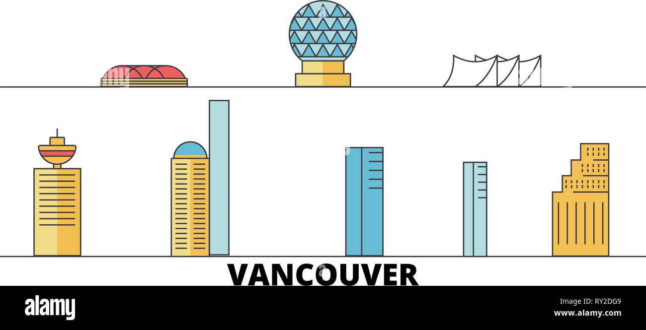 Canada, Vancouver City flat landmarks vector illustration. Canada ...