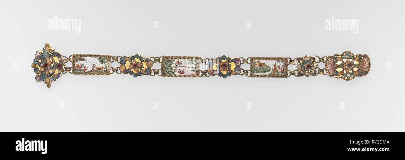 Belt, 1700s. Netherlands, early 18th century. Enamel on copper with gilt metal mounts and cloisonné medallions; overall: 55.9 cm (22 in Stock Photo