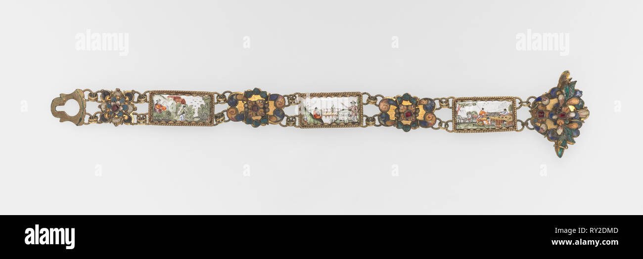 Belt, early 1700s. Netherlands, early 18th century. Enamel on copper with gilt metal mounts and cloisonné medallions; overall: 55.9 cm (22 in Stock Photo