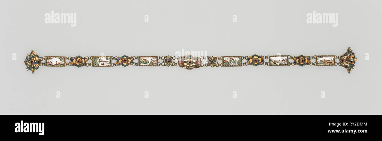 Belt, early 18th Century. Netherlands, 18th century. Enamel on copper with gilt metal mounts and cloisonné medallions; overall: 55.9 cm (22 in Stock Photo