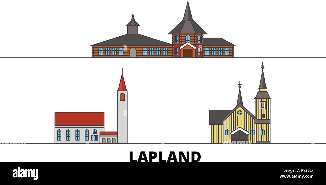 Finland, Lapland flat landmarks vector illustration. Finland, Lapland line city with famous travel sights, skyline, design.  Stock Vector