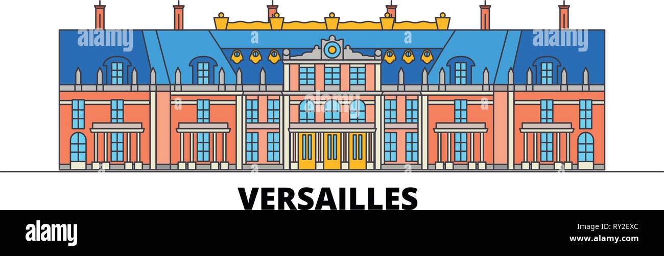 France, Versailles  flat landmarks vector illustration. France, Versailles  line city with famous travel sights, skyline, design.  Stock Vector
