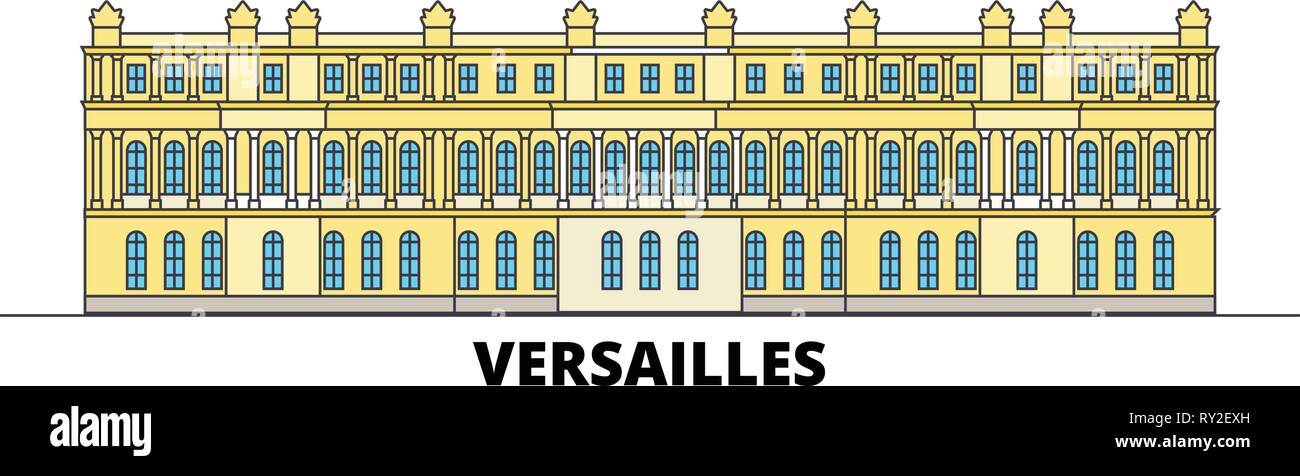 France, Versailles Landmark flat landmarks vector illustration. France, Versailles Landmark line city with famous travel sights, skyline, design.  Stock Vector