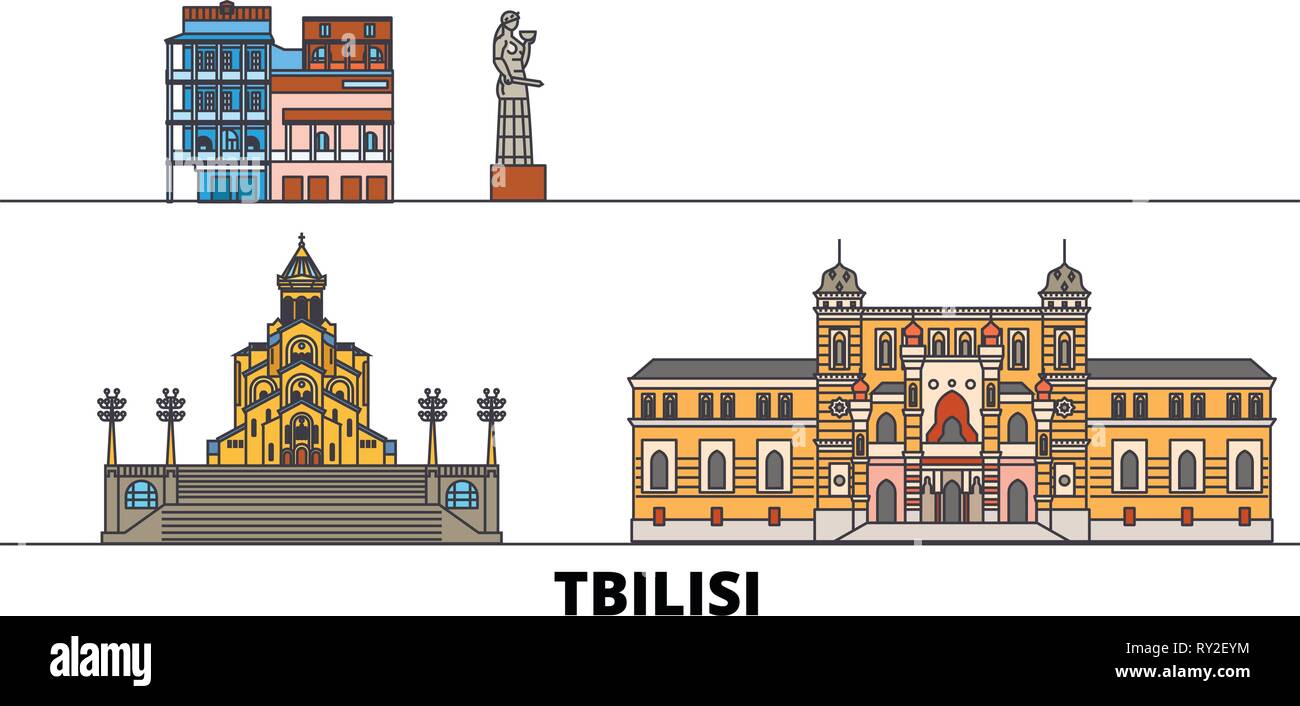 Georgia, Tbilisi flat landmarks vector illustration. Georgia, Tbilisi line city with famous travel sights, skyline, design.  Stock Vector