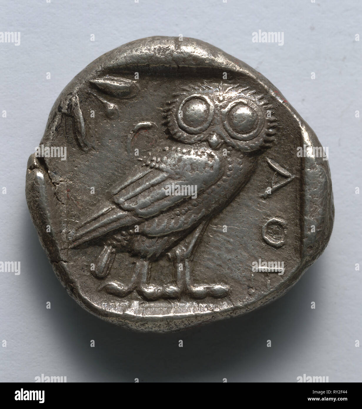 Stater: Owl (reverse), 514-407 BC. Greece, Athens, late 6th-early 5th century BC. Silver; diameter: 2.3 cm (7/8 in Stock Photo