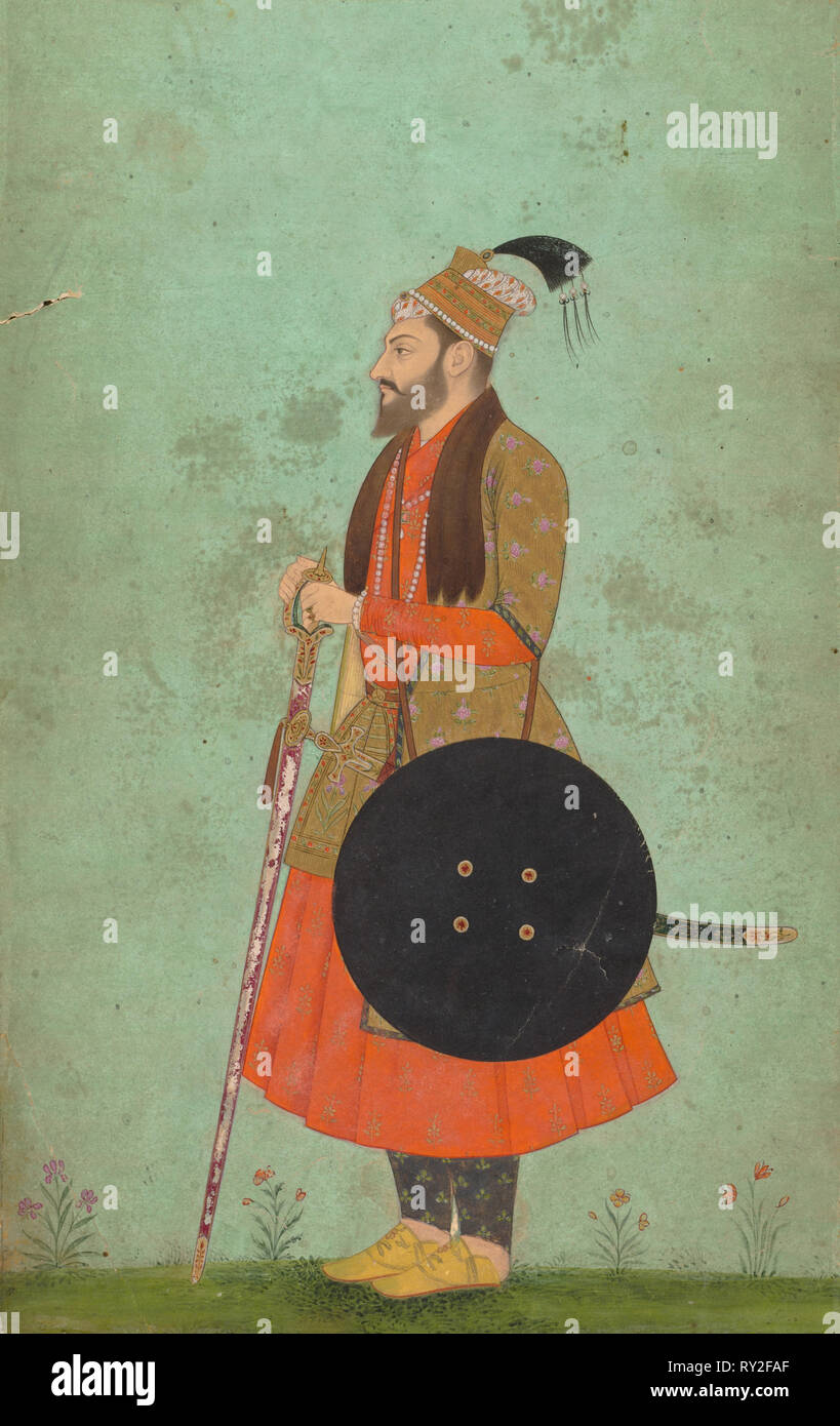 Portrait of Prince Murad Baksh, c. 1655. India, Mughal Dynasty (1526-1756). Color and gold on paper; overall: 20 x 12 cm (7 7/8 x 4 3/4 in Stock Photo