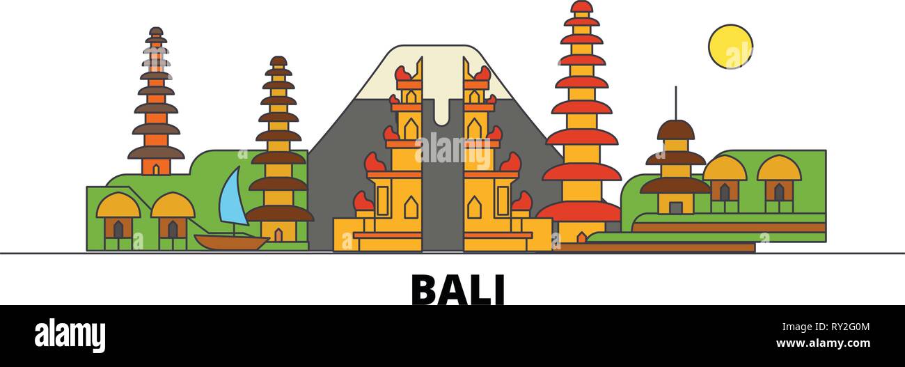 Indonesia, Bali flat landmarks vector illustration. Indonesia, Bali line  city with famous travel sights, skyline, design Stock Vector Image & Art -  Alamy
