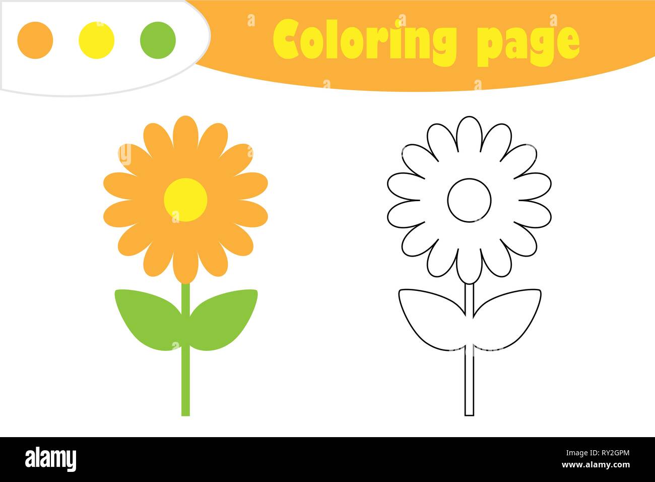 flower in cartoon style coloring page spring education paper game for the development of children kids preschool activity printable worksheet vec stock vector image art alamy