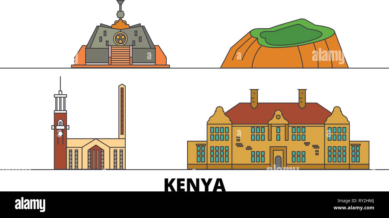 Kenya, Nairobi flat landmarks vector illustration. Kenya, Nairobi line