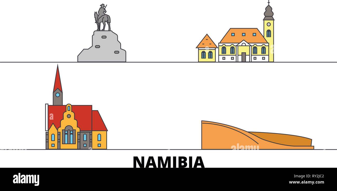 Namibia flat landmarks vector illustration. Namibia line city with famous travel sights, skyline, design.  Stock Vector