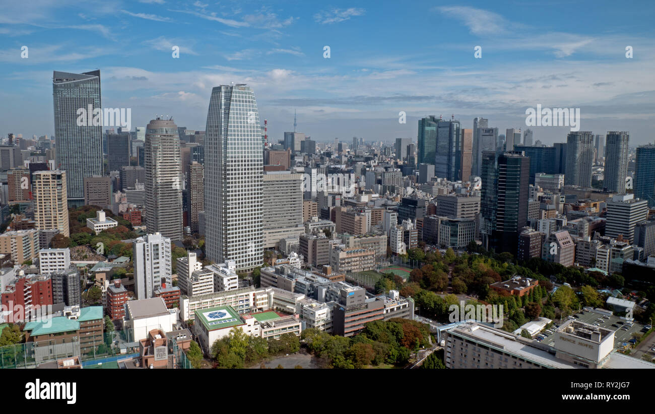 Tokyo, Japan - October 15 2018: Sky view of downtown Tokyo taken from the Sky view tower. The metropolis of Tokyo expands to the horizon. Stock Photo